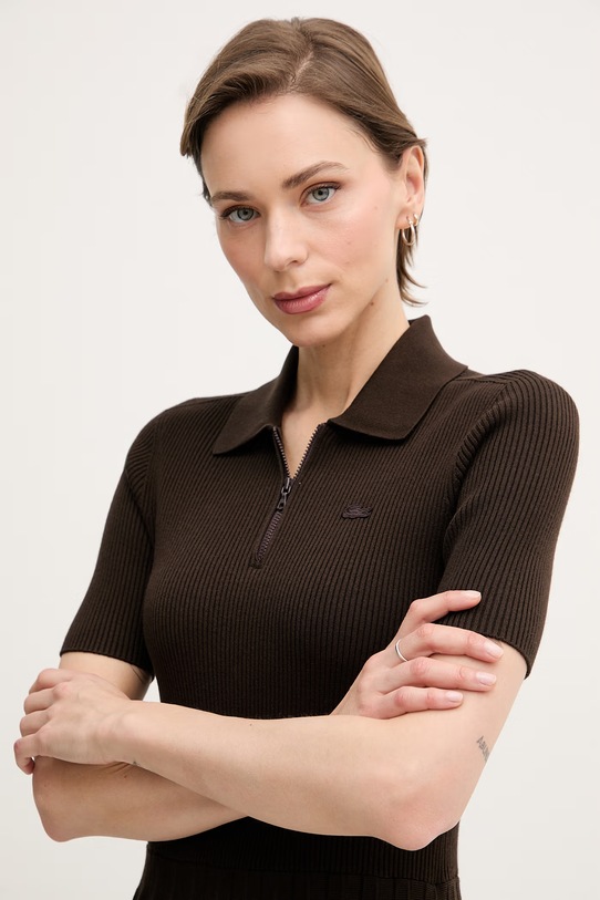 Lacoste sukienka plisowana z wiskozy brązowy EF5803