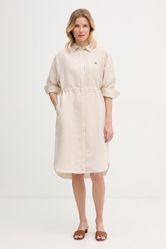 Lacoste košeľové šaty s ľanom béžová EF7604