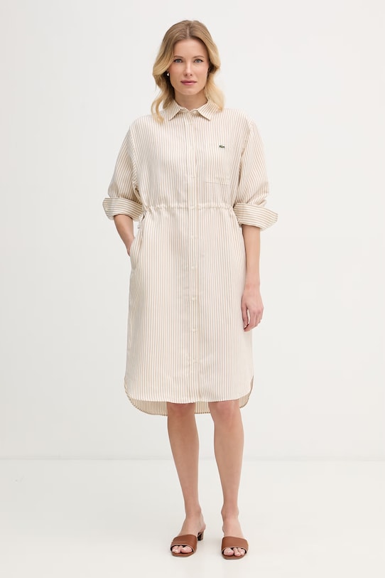 Lacoste košeľové šaty s ľanom béžová EF7604