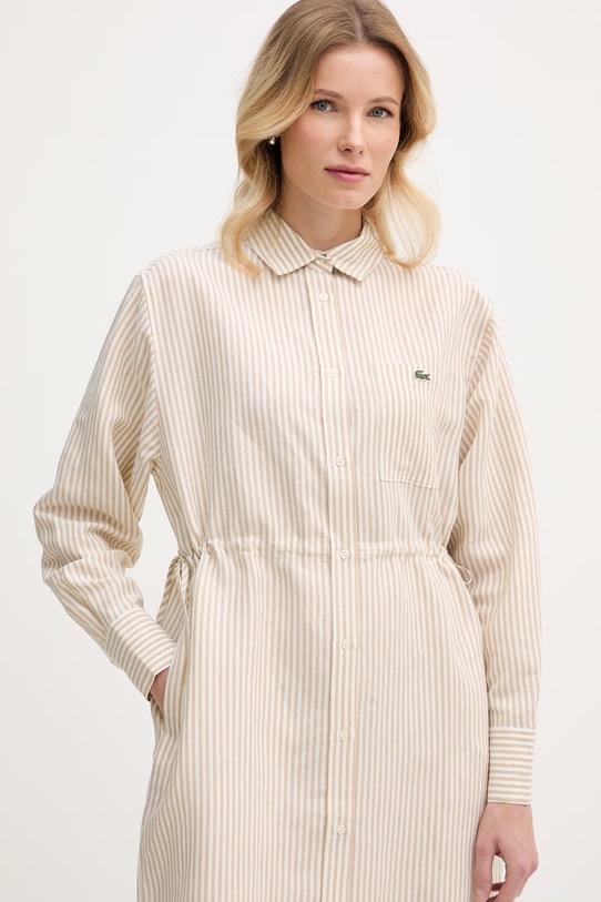 Lacoste košeľové šaty s ľanom béžová EF7604