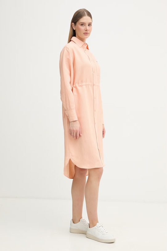 Lacoste sukienka koszulowa z lnem EF7604 pomarańczowy SS26