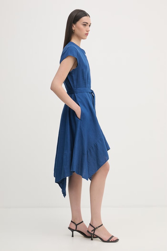 DKNY sukienka letnia lniana P4BBTEWV granatowy SS26