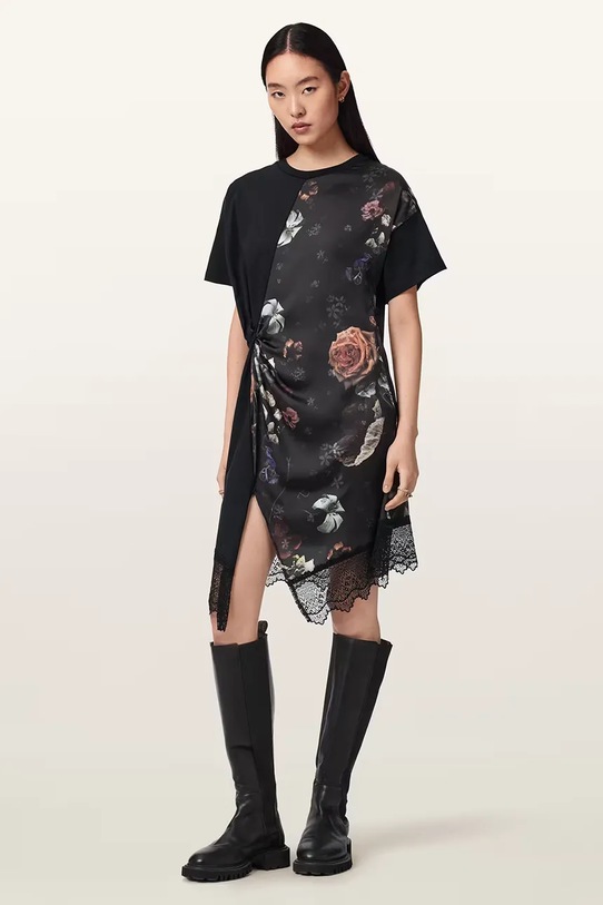 AllSaints sukienka asymetryczna LANA LACE W216DE czarny SS26