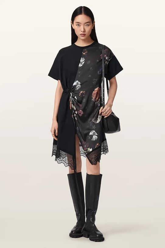 AllSaints sukienka asymetryczna LANA LACE W216DE czarny