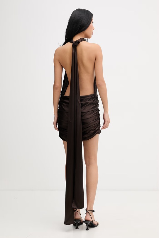 Дрехи La Mania рокля с връзка зад врата от вискоза OMRI OMRI кафяв