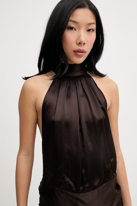 La Mania šaty halter z viskózy OMRI hnedá OMRI