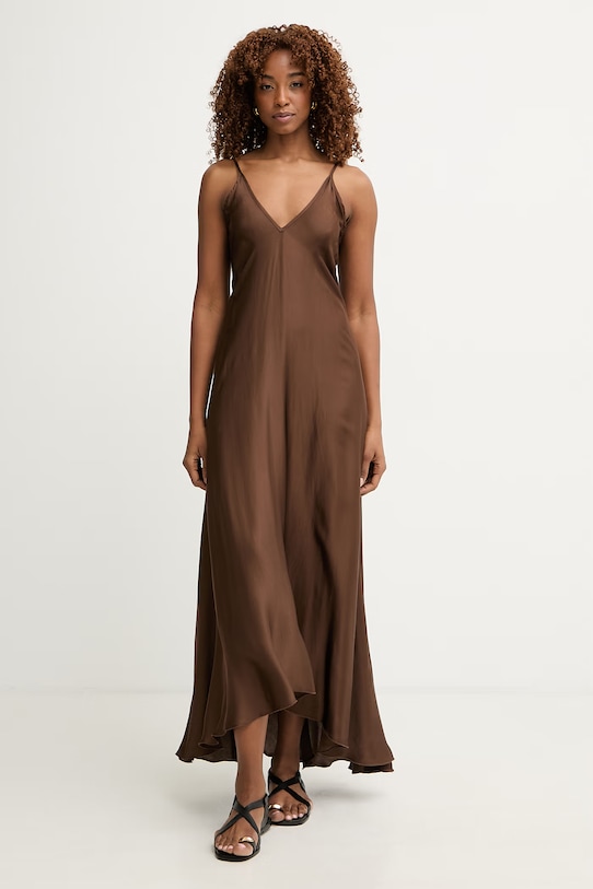 Haveone sukienka bieliźniana z wiskozy brązowy AWG.Q022