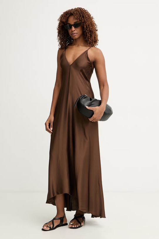 Haveone sukienka bieliźniana z wiskozy AWG.Q022 brązowy SS26