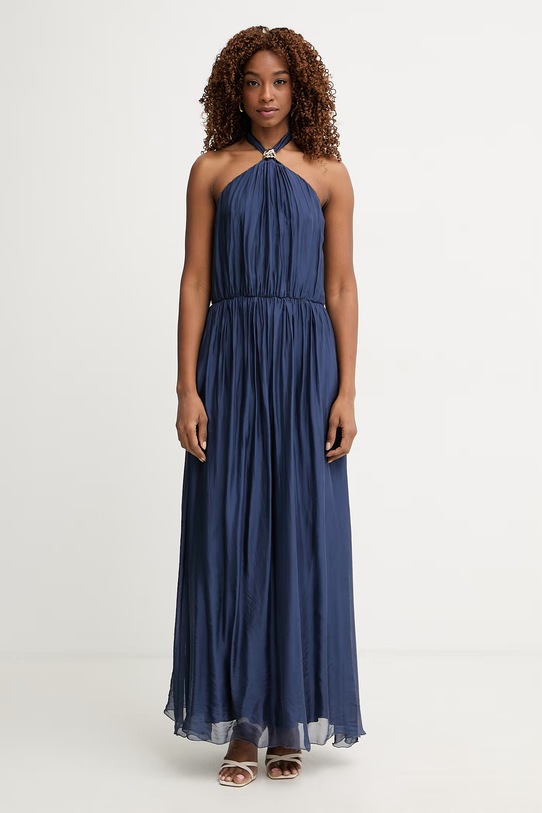 Haveone sukienka z jedwabiem granatowy AFF.Q008