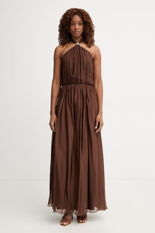 Haveone sukienka z jedwabiem brązowy AFF.Q008