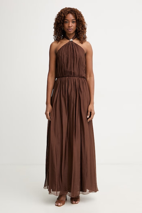 Haveone sukienka z jedwabiem brązowy AFF.Q008