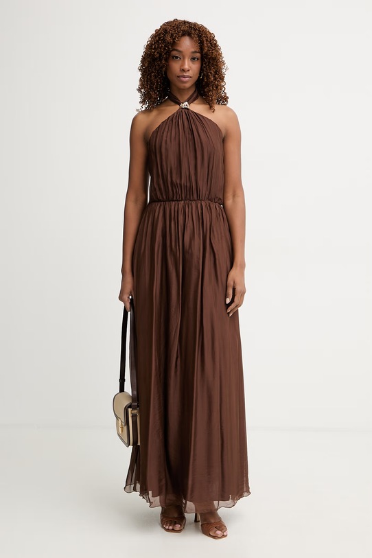 Haveone sukienka z jedwabiem AFF.Q008 brązowy SS26