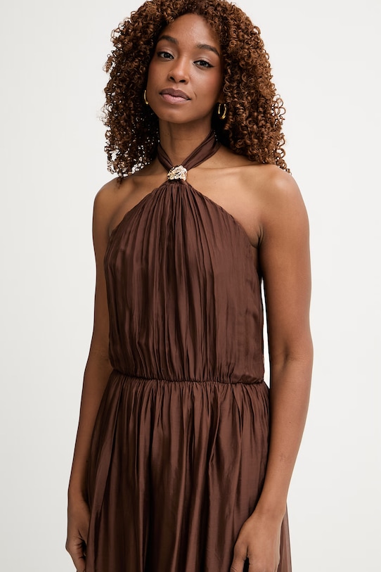 Haveone sukienka z jedwabiem brązowy AFF.Q008