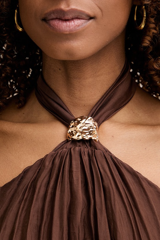 Haveone sukienka z jedwabiem AFF.Q008 brązowy