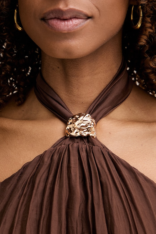 Haveone sukienka z jedwabiem AFF.Q008 brązowy