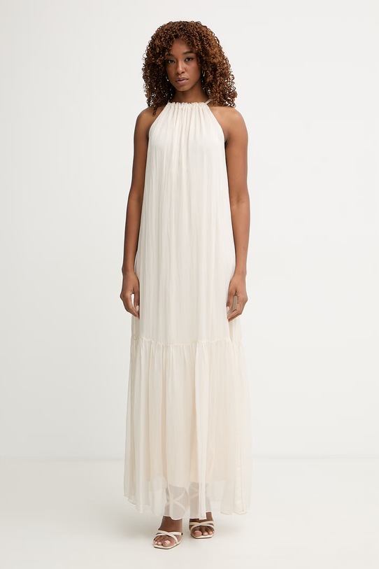 Haveone sukienka letnia z jedwabiem beżowy AFF.Q011