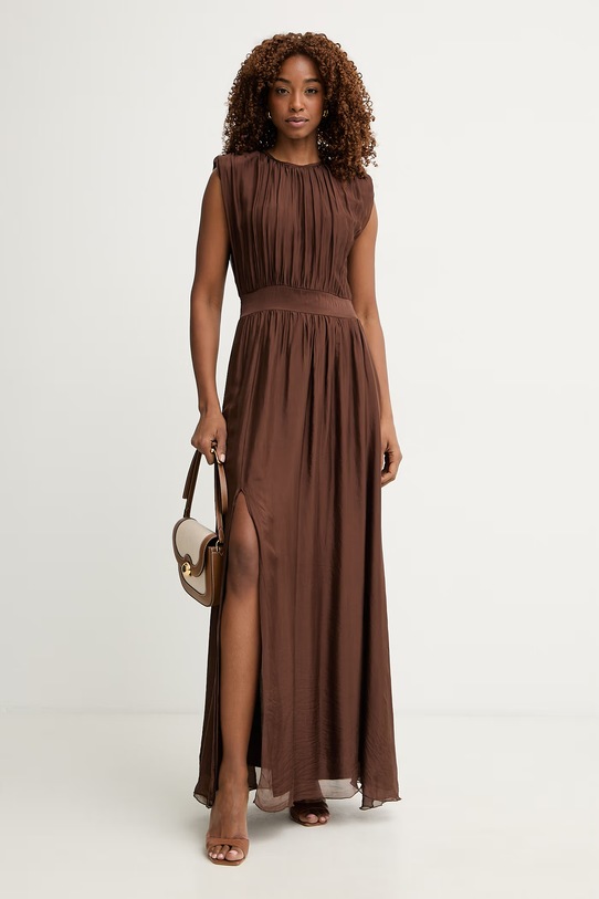 Haveone sukienka z jedwabiem AFF.Q005 brązowy SS26