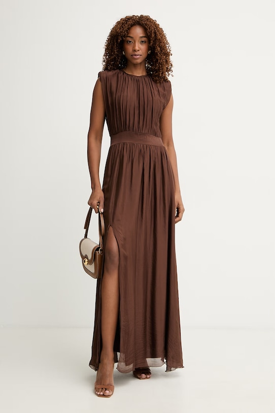 Haveone sukienka z jedwabiem AFF.Q005 brązowy SS26