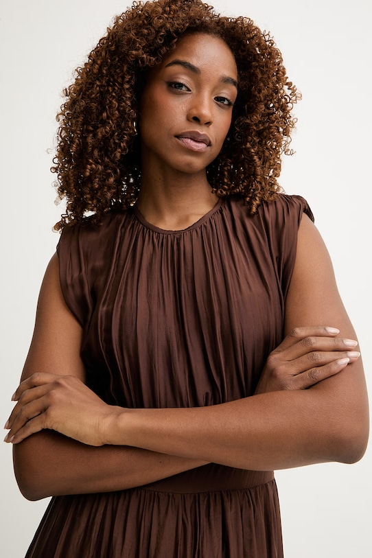 Haveone sukienka z jedwabiem brązowy AFF.Q005