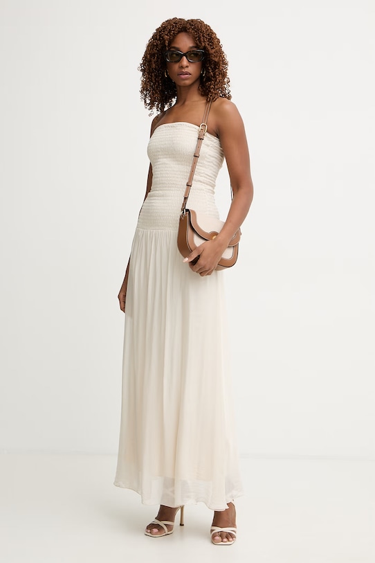 Haveone sukienka z jedwabiem ACH.Q014 beżowy SS26