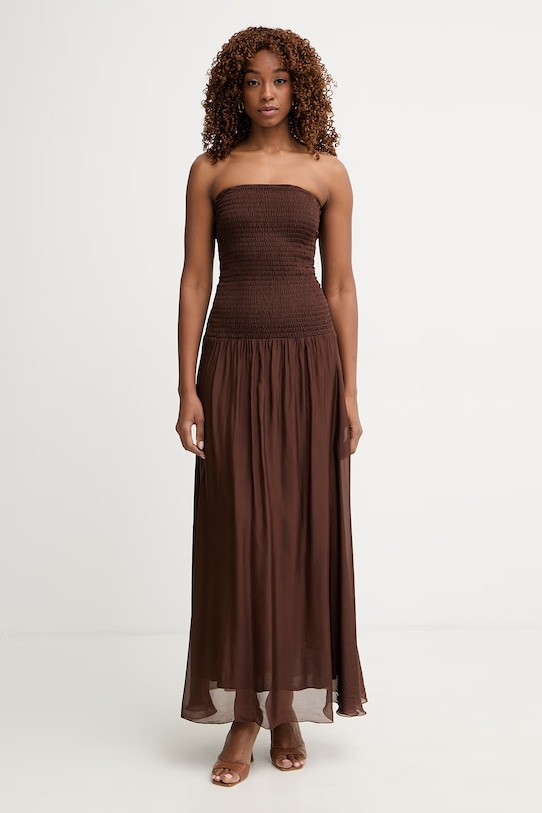 Haveone sukienka z jedwabiem brązowy ACH.Q014