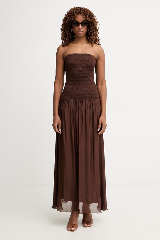 Haveone sukienka z jedwabiem ACH.Q014 brązowy SS26