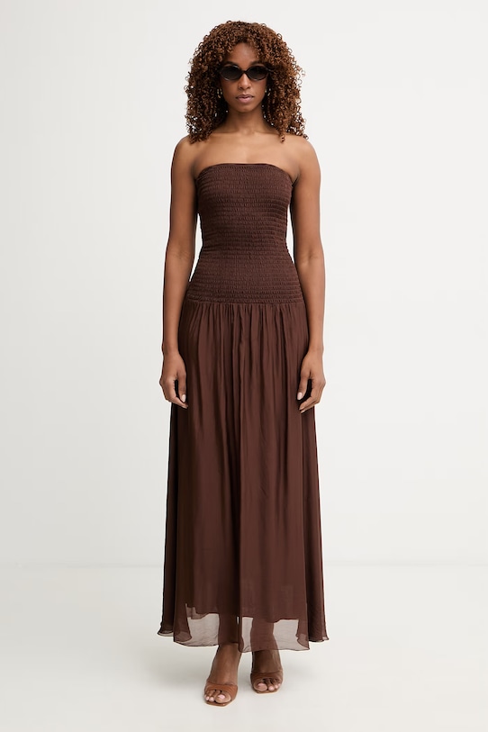 Haveone sukienka z jedwabiem ACH.Q014 brązowy SS26