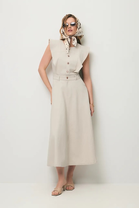 Oblačila BIZUU obleka A-kroja denim AIDEN AIDEN.BEZOWY bež