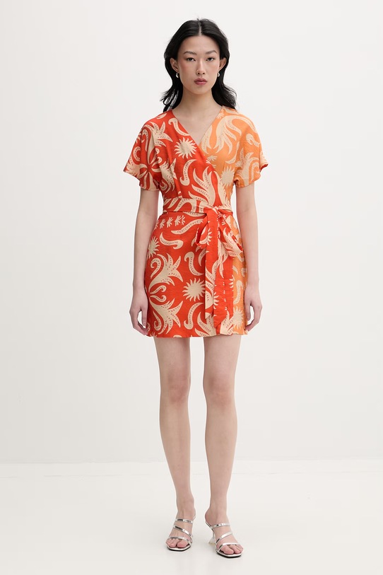 Never Fully Dressed sukienka kopertowa z wiskozą NFDDR3366 pomarańczowy SS26