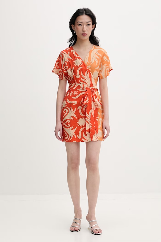 Never Fully Dressed sukienka kopertowa z wiskozą NFDDR3366 pomarańczowy SS26