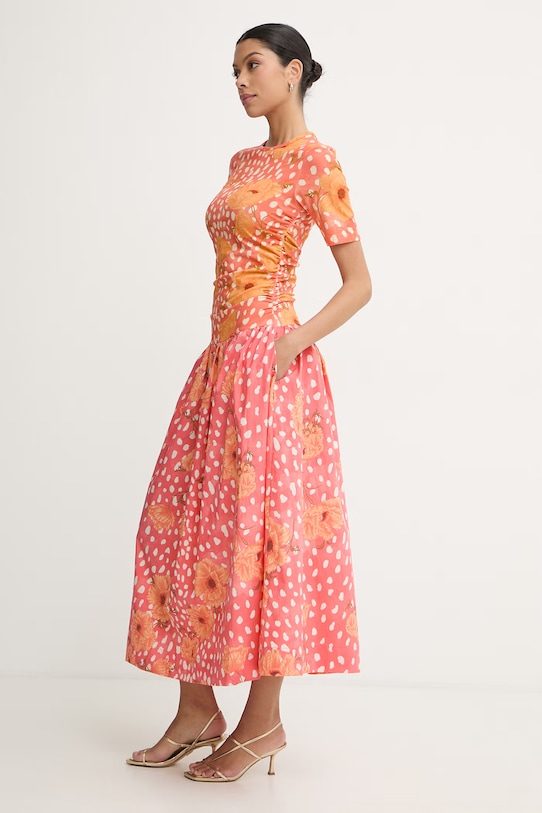 Never Fully Dressed sukienka letnia bawełniana z elastanem NFDDR3405 pomarańczowy SS26