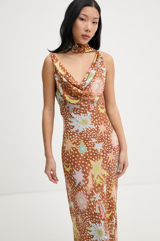 Never Fully Dressed sukienka letnia brązowy NFDDR3392