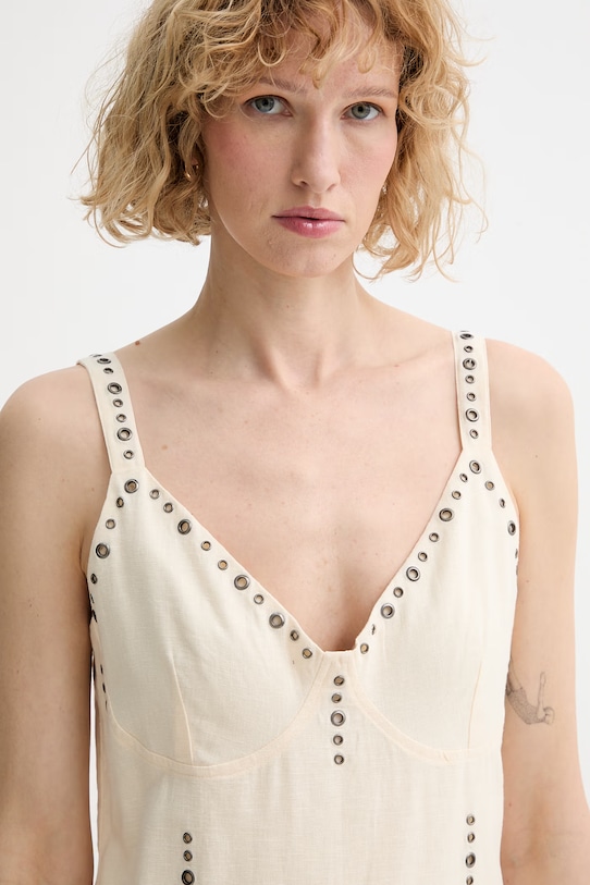 Rag & Bone sukienka z lnem Aubrey beżowy RA6526S3MSW