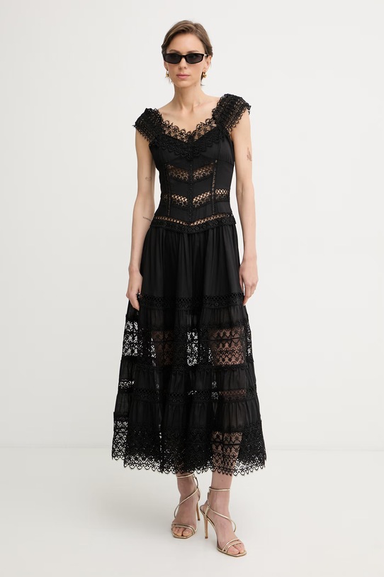 Charo Ruiz Ibiza сукня з гострим вирізом з бавовною Amaira 261623 чорний SS26