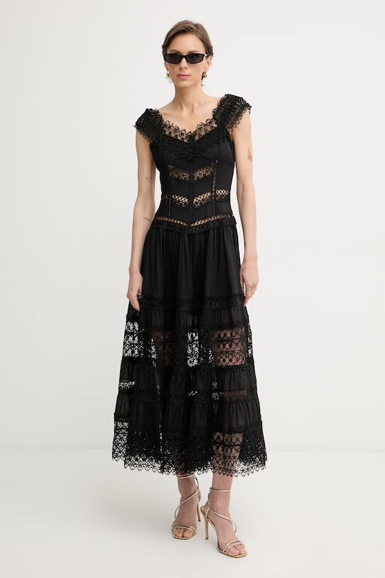 Charo Ruiz Ibiza сукня з гострим вирізом з бавовною Amaira 261623 чорний SS26