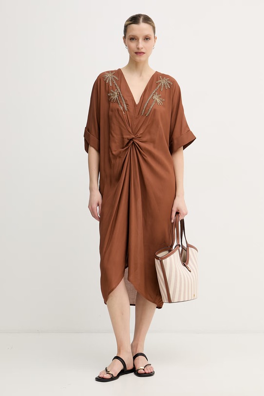 Lola Casademunt letné šaty z viskózy LS2616010 hnedá SS26