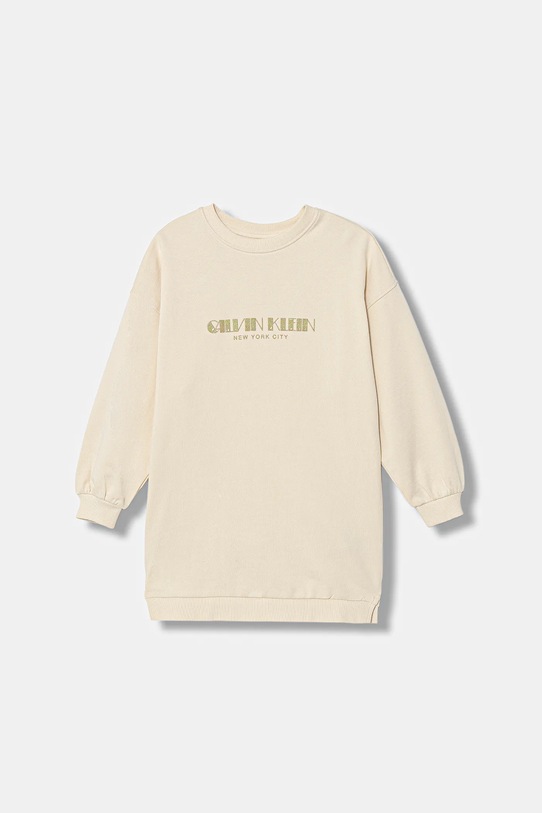 Calvin Klein Jeans sukienka bawełniana dziecięca nadruk beżowy IG0IG03092.128.176.PPY2