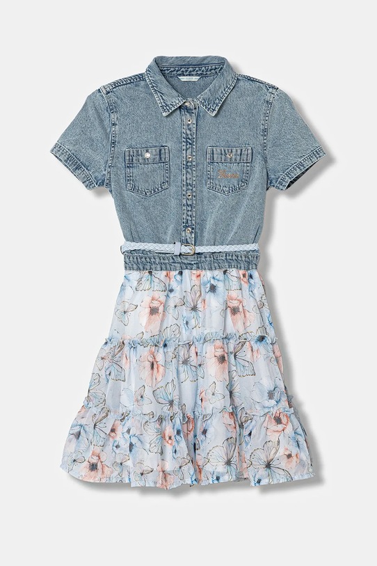 Guess sukienka bawełniana dziecięca midi niebieski J6RK18.D4EU0.PPY2