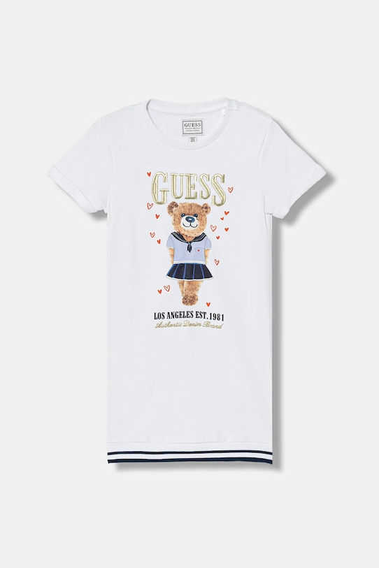 Guess sukienka bawełniana dziecięca nadruk biały K6RK11.KAD74.PPY2