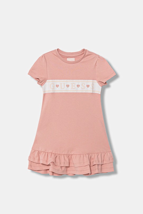 Guess sukienka bawełniana dziecięca nadruk różowy K6RK13.KA6W4.PPY2