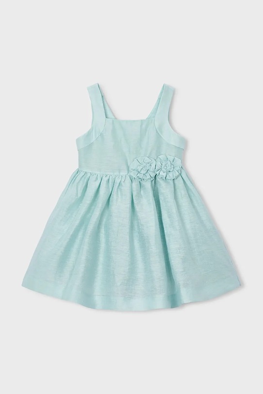 Mayoral sukienka z dodatkiem lnu dziecięca rozkloszowany turkusowy 3916.6B.Mini.PPY2