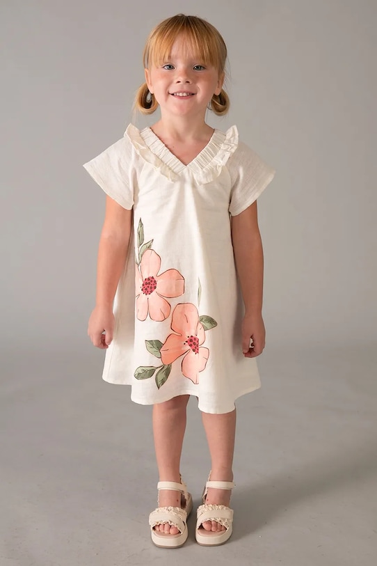 Mayoral sukienka z dodatkiem lnu dziecięca 3931.6G.Mini.PPY2