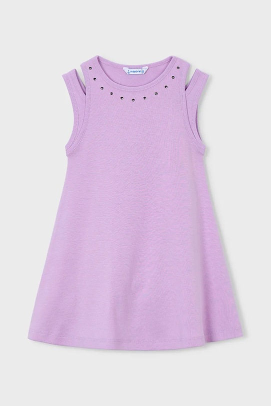 Mayoral sukienka bawełniana dziecięca 3938.6K.Mini.PPY2 fioletowy SS26