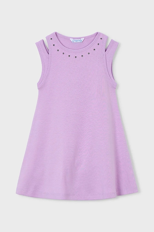Mayoral sukienka bawełniana dziecięca 3938.6K.Mini.PPY2 fioletowy SS26