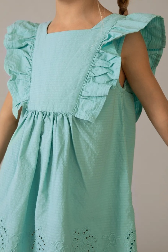 Mayoral sukienka bawełniana dziecięca 3939.6L.Mini.PPY2 turkusowy