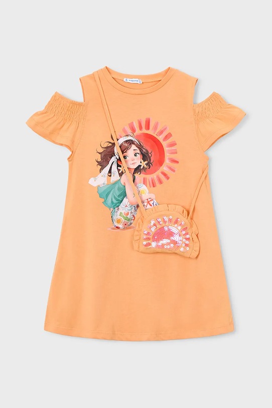 Mayoral sukienka bawełniana dziecięca 3941.6L.Mini.PPY2 pomarańczowy SS26