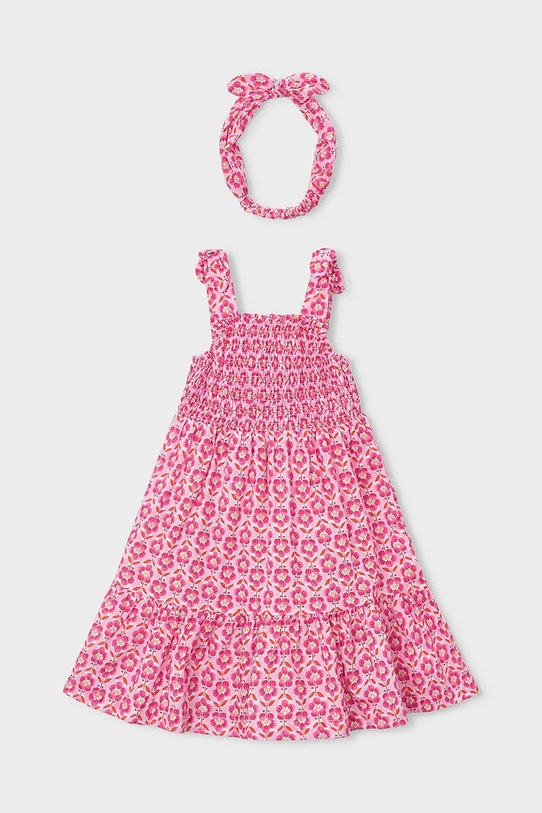 Mayoral sukienka bawełniana dziecięca wzorzyste różowy 3942.6M.Mini.PPY2