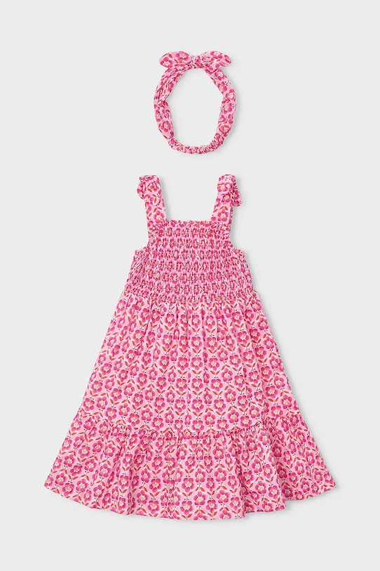 Mayoral sukienka bawełniana dziecięca wzorzyste różowy 3942.6M.Mini.PPY2
