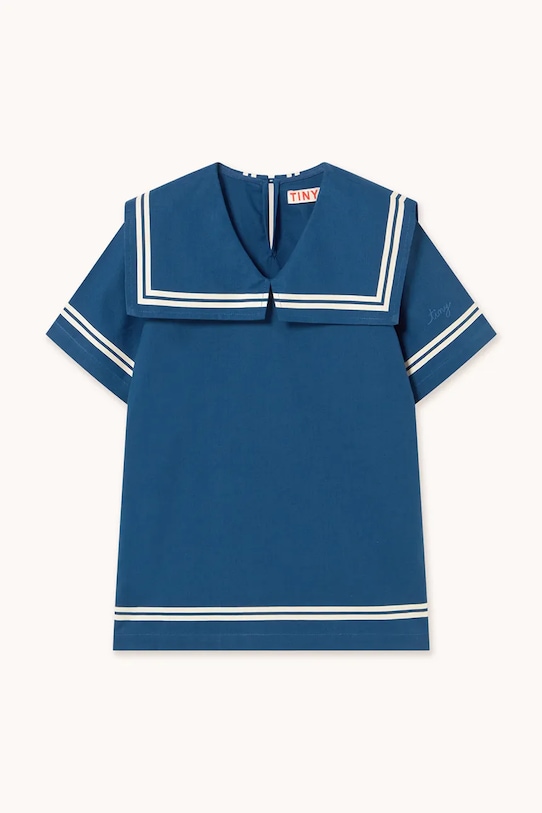 Tinycottons sukienka z dodatkiem lnu dziecięca STRIPES TINY DRESS SS26.222 niebieski SS26