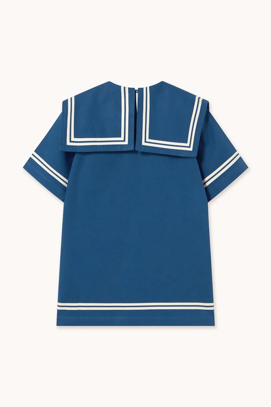 Dziewczynka Tinycottons sukienka z dodatkiem lnu dziecięca STRIPES TINY DRESS SS26.222 niebieski